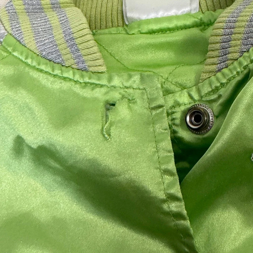 Vintage Disney Store Tinker Bell Satin Bomber Jacket‎ Girls M 7/8 Green Fairy